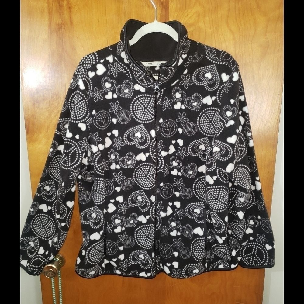 Old Navy Peace & Heart Print Zip Up Fleece